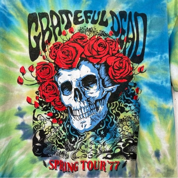 Grateful Dead Graphic Band Tee ~~ Tie Dye Skull Roses Spring Tour '77 … Medium** - Picture 2 of 3